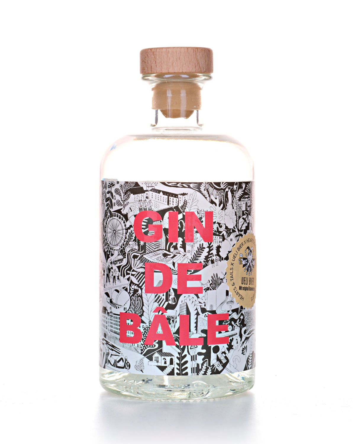 Gin de Bâle, Basel Dry Gin, 50 cl, 40 Vol.-%, Flasche mit schwarz-weisser Basel-Etikette