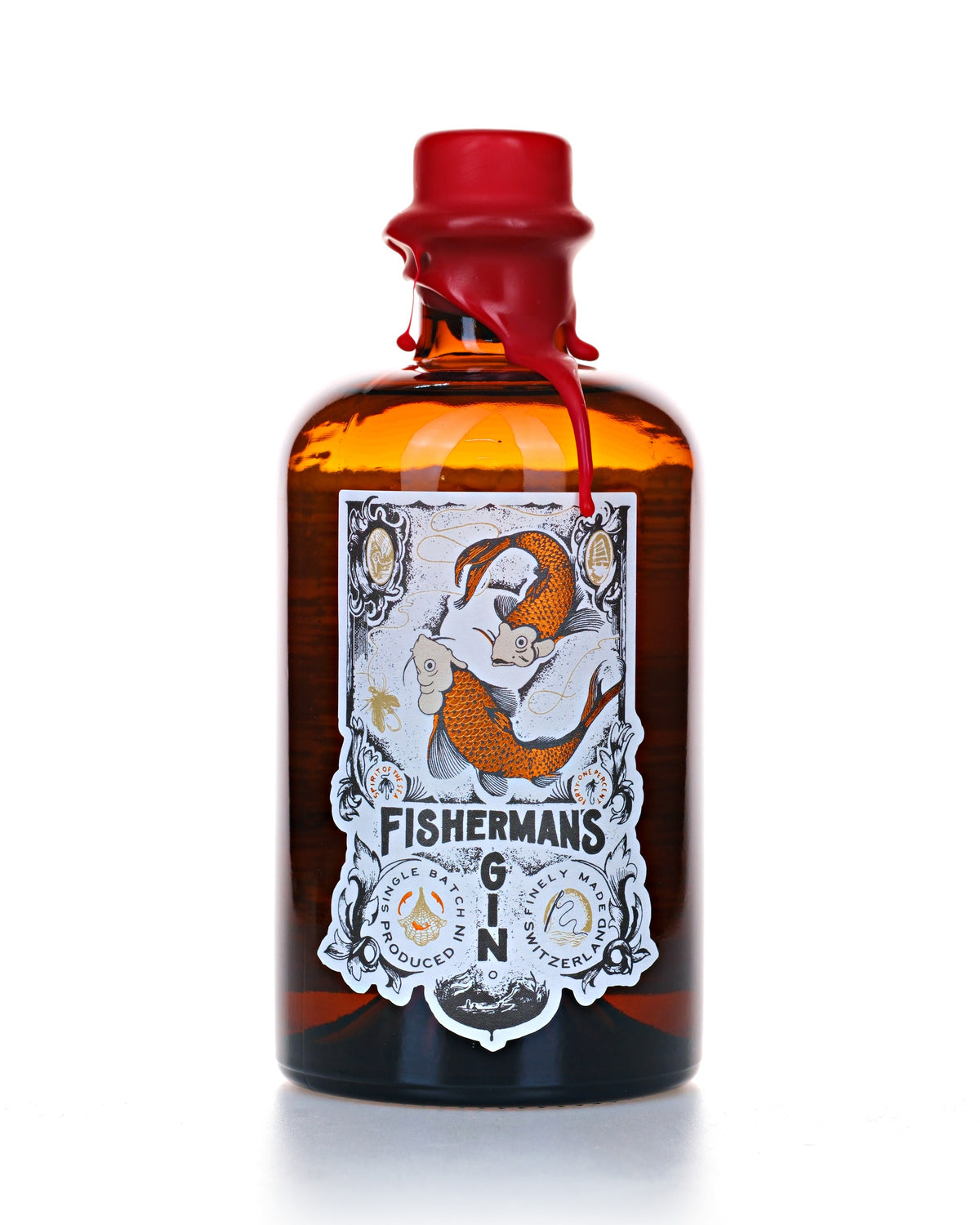 Fisherman's Gin, 50 cl, 41 Vol.-%, Flasche mit rotem Wachssiegel und Koi-Etikette