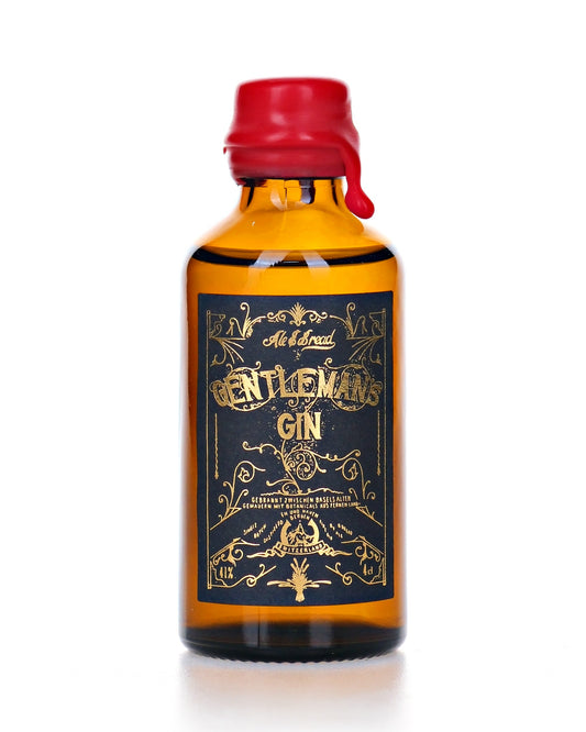 Gentleman's Gin Mini, 5 cl, 41 Vol.-%, Braunglasflasche mit rotem Wachssiegel und schwarz-goldener Etikette