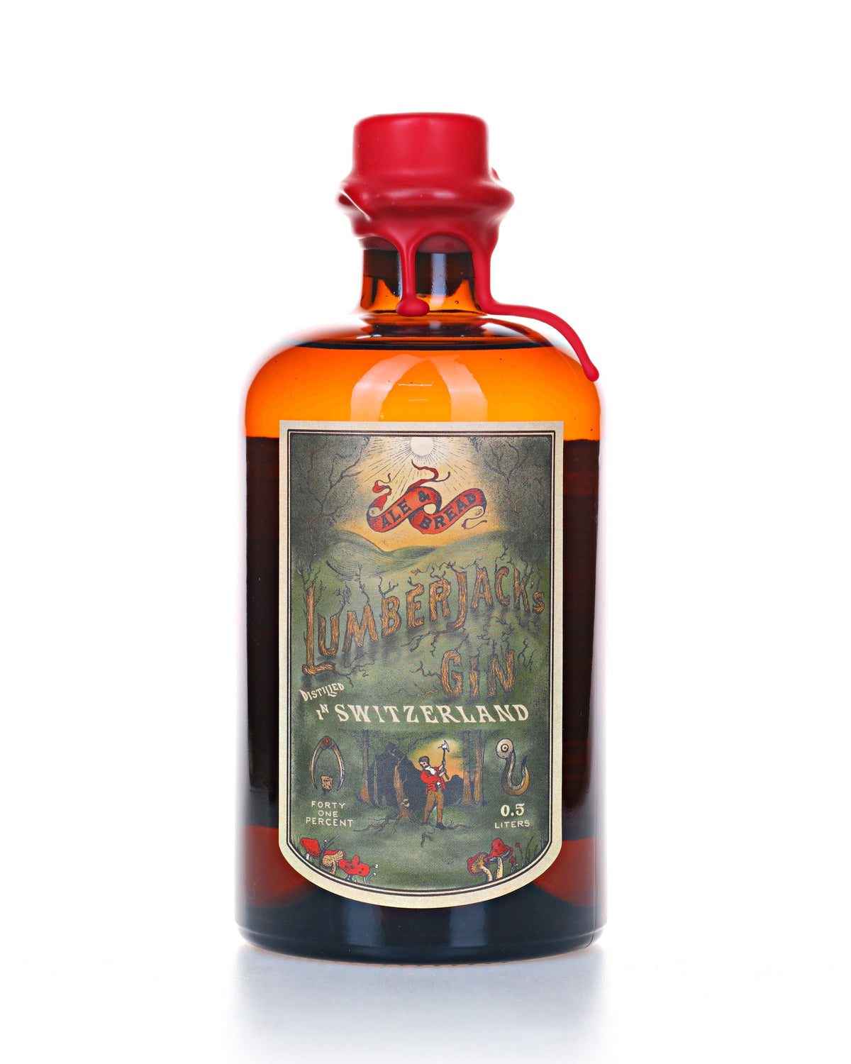 Lumberjack's Gin, 50 cl, 41 Vol.-%, Flasche mit rotem Wachssiegel und grüner Waldetikette